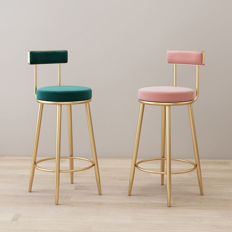 Modern Metal Frame Bar Stool Low Back Armless Round Seat with Footrest