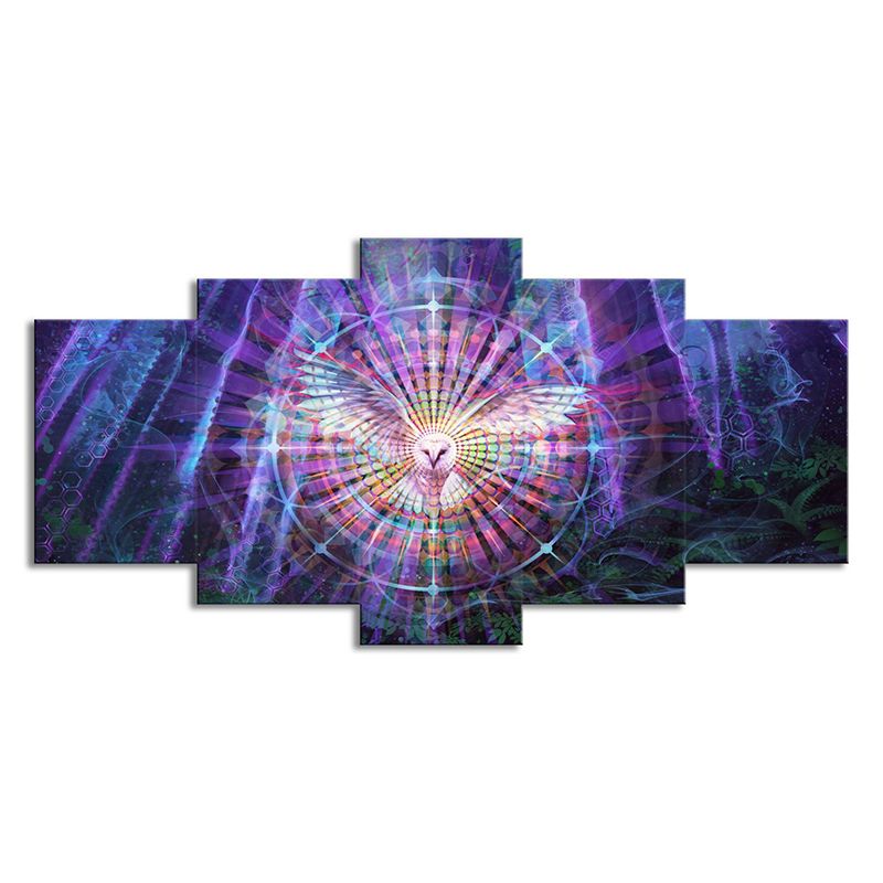 Kaleidoscope Wall Art Bedroom Night Owl Canvas Print in Purple, Multi-Piece