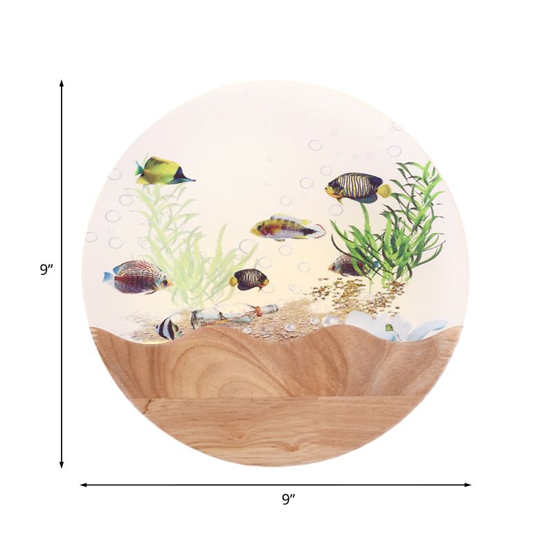 Lampe murale de chevet à LED Asie Fish en bois et sous-marins