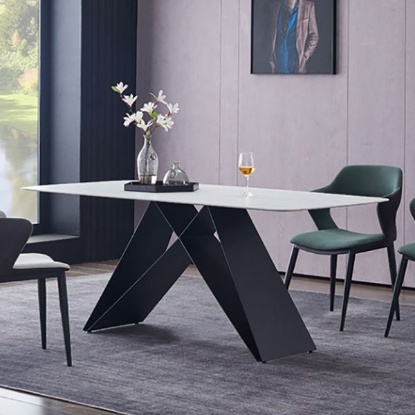 Metal Contemporary Rectangle Dining Table Sintered Stone Table for Dining Room and Kitchen