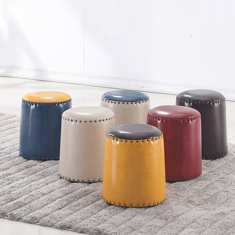 Leather Yellow Pouf Modern Stain Resistant Round Indoor Pouf