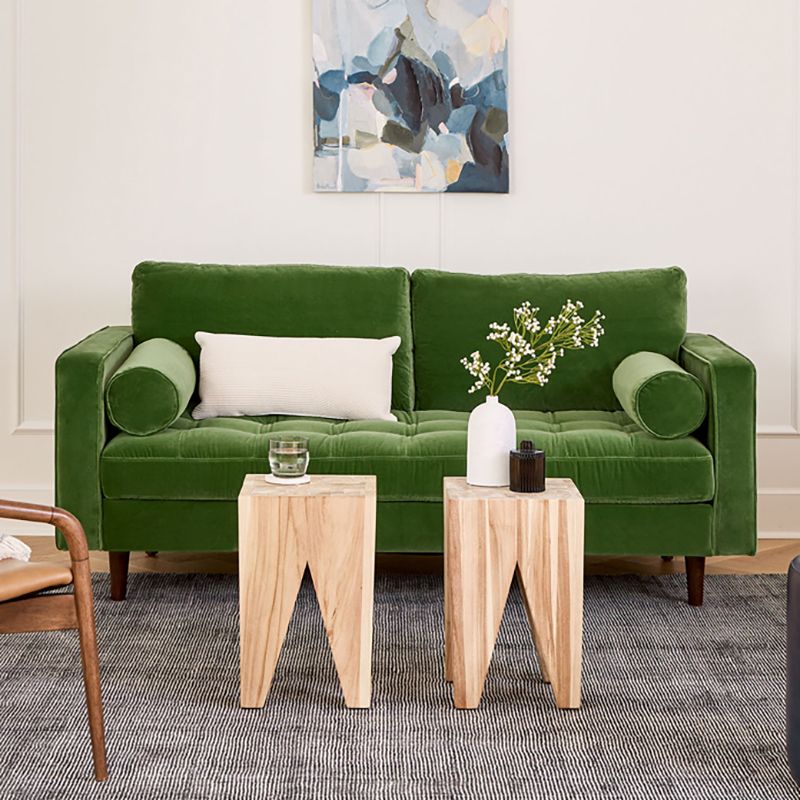 33.85"H Modern Linen/Velvet/Leather Square Arm Sofa with Bolster Pillows