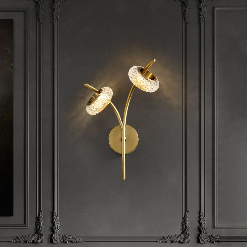 Modern Metal Wall Sconce Circular Shape Wall Light with Glass Shade for Bedroom