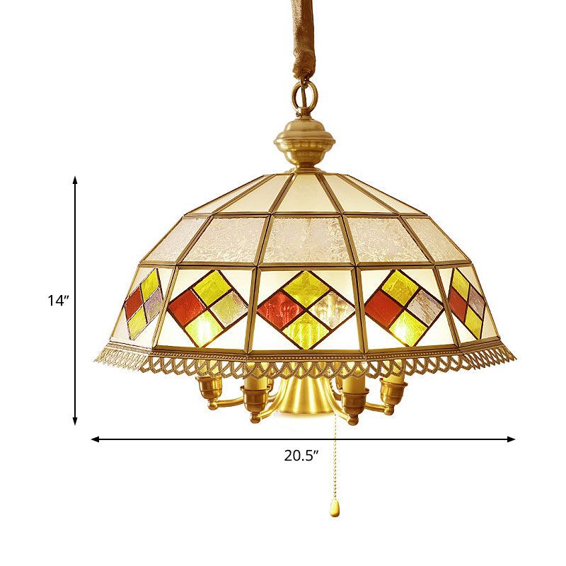 Frosted Glass Red Chandelier Lamp Dome 7 Lights Colonialism Down Lighting Pendant