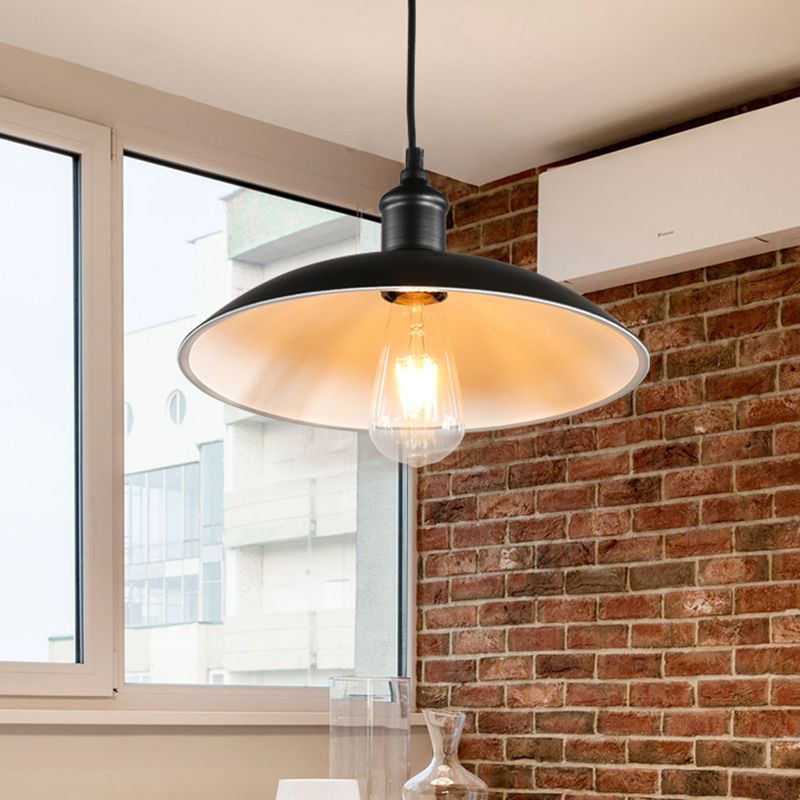 Metallic Pot Cover Suspension Lighting Retro Style 1 Head Restaurant Pendant Ceiling Light