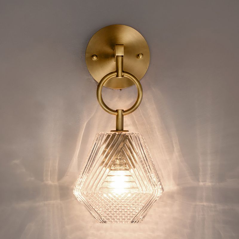Brass Hexagon Wall Sconce in Modern Luxury Style Copper Wall Lamp with Pure Glass Shade