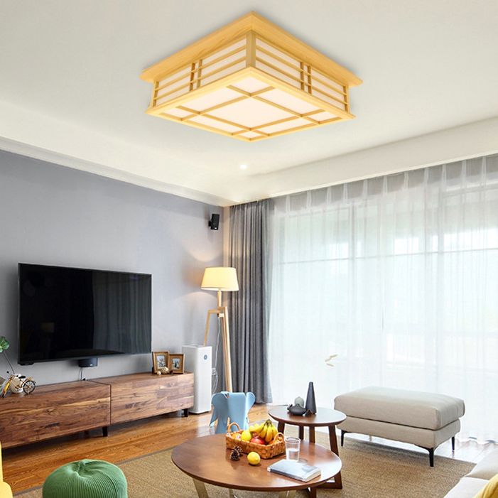 Modernes minimalistisches Rechteck Deckenbündige Halterung Licht Naturholz Wohnzimmer Flush Mount Beleuchtung