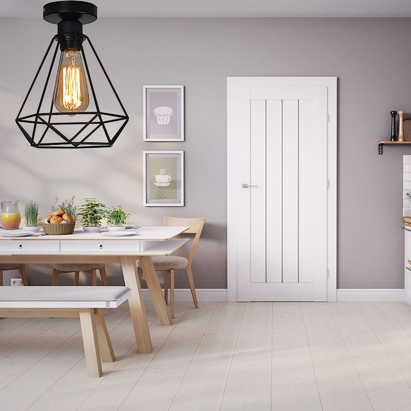 Plafonnier semi-encastré en fer à 1 tête, Style industriel, Cage noire, diamant, café, plafonnier