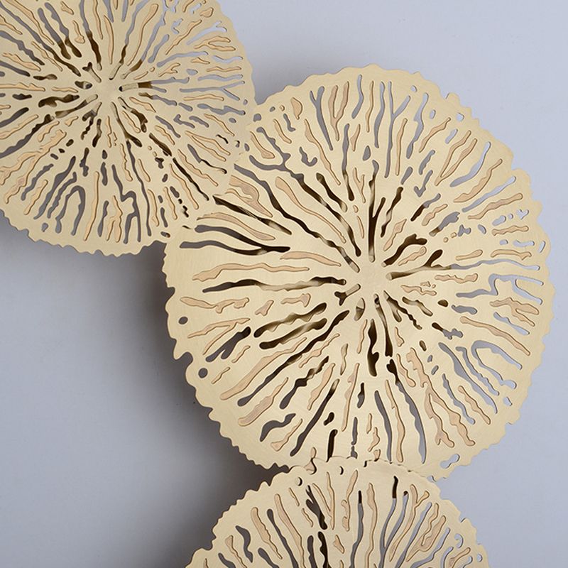 3 Bulbs Circular Sconce Lamp Tradition Metal Wall Lighting Fixture in Gold for Stair