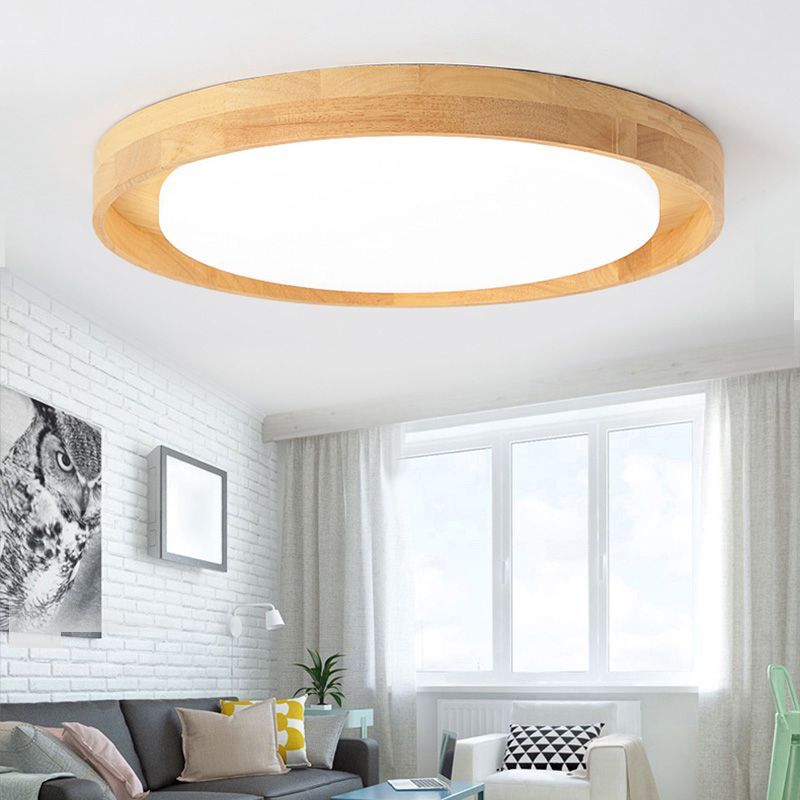 Luminaire de plafond encastré à LED en bois pour chambre à coucher, éclairage circulaire de Style japonais