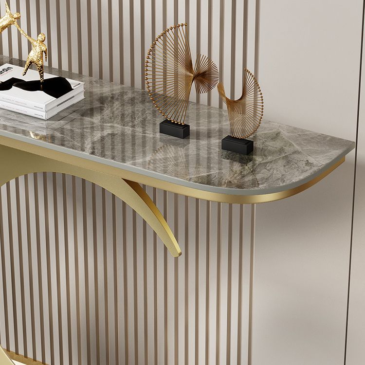 Modern Stone Console Accent Table Half Moon Iron End Table for Hall