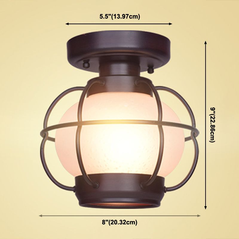 1-Light Porch Ceiling Lamp Vintage Flush Mount Light Fixture with Glass Shade