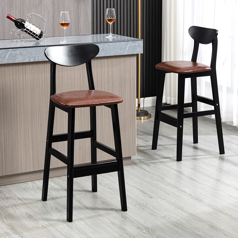 Industrial Solid Wood Bar Stool Upholstered Bar Stools with Black Legs