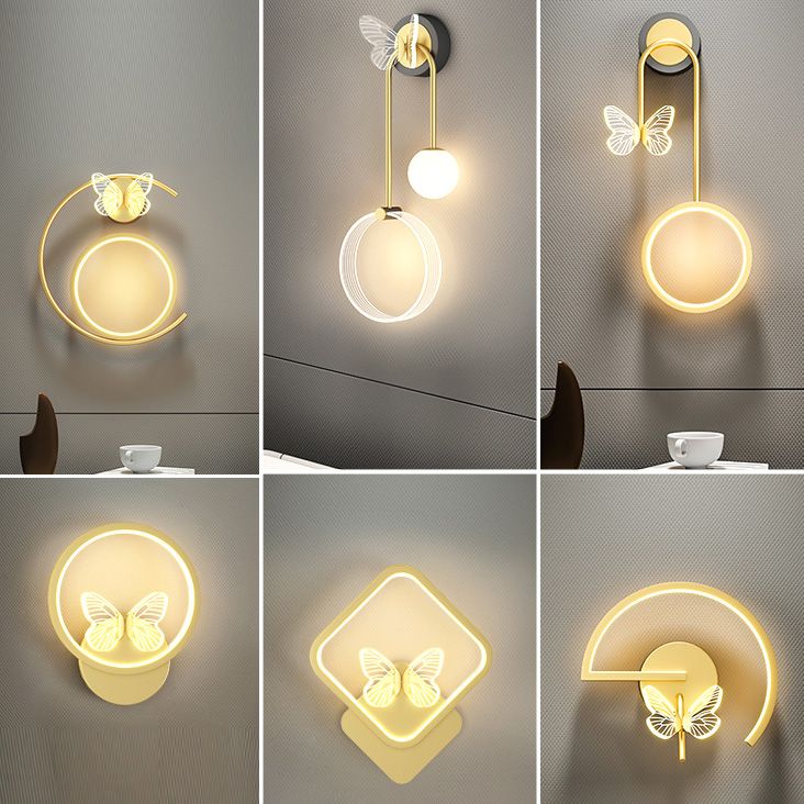 Modern Metal Wall Light Geometric LED Wall Sconce with Butterfly for Bedroom