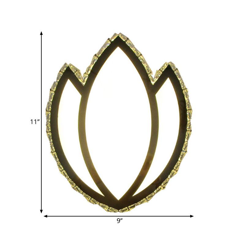 Modern LED Flush Wall Sconce White Lotus Petal Wall Lamp with Faceted Crystal Shade in Warm/White Light