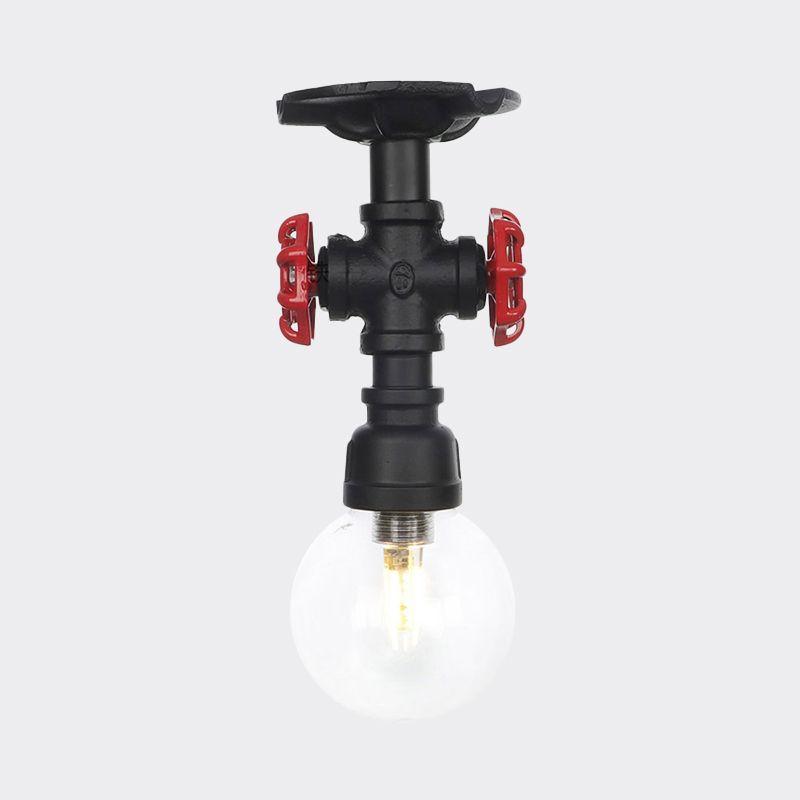 Orb Clear Glass Semi Flush Lighting Industrial 1 Bulb Restaurant Ceiling Mounted Fixture in Black