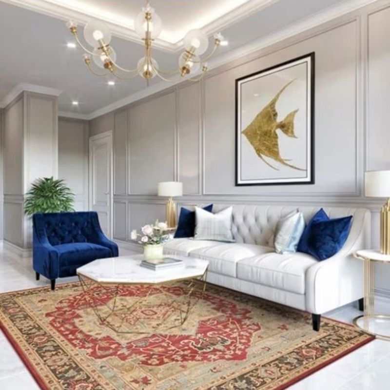 Roter Ton Vintage-Fläche Teppich Polyester Medaillon-Druck Teppich nicht rutschfestem Innenteppich für Wohnzimmer