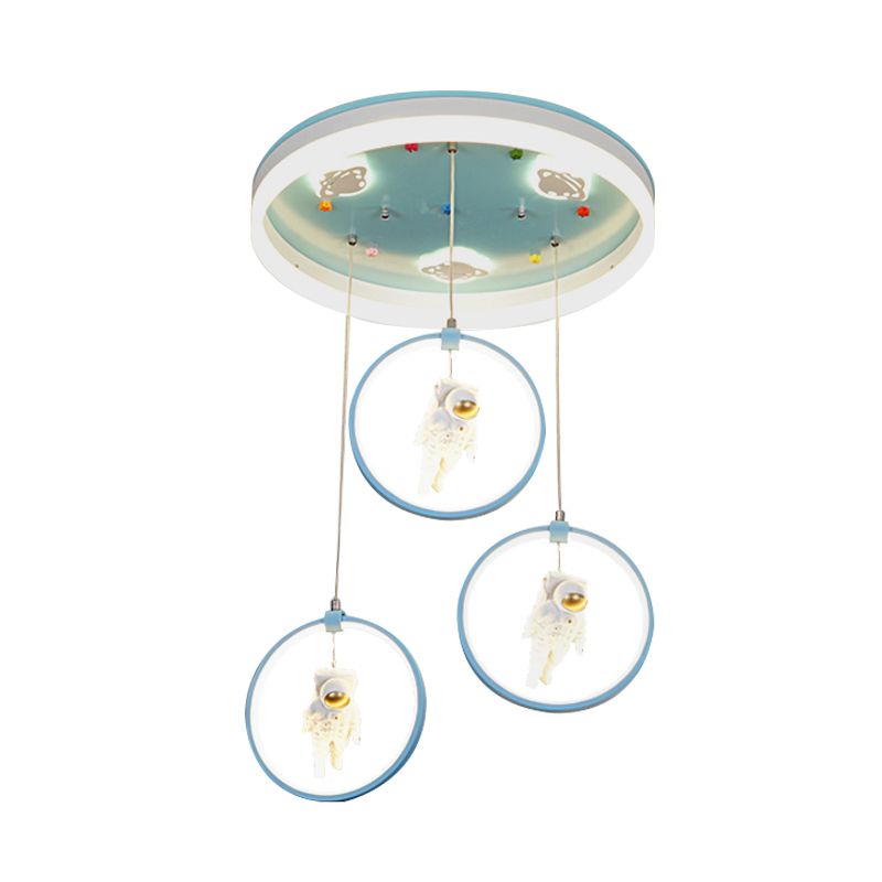 Pink/Blue Circle Flush Mount Lamp Kids Metal LED Ceiling Light Fixture with Suspended Princess/Astronaut