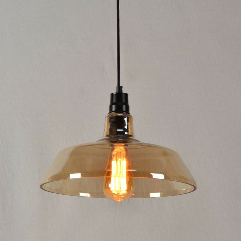 Pot Cover Glass Hanging Lamp Vintage Style Single-Bulb Restaurant Lighting Pendant
