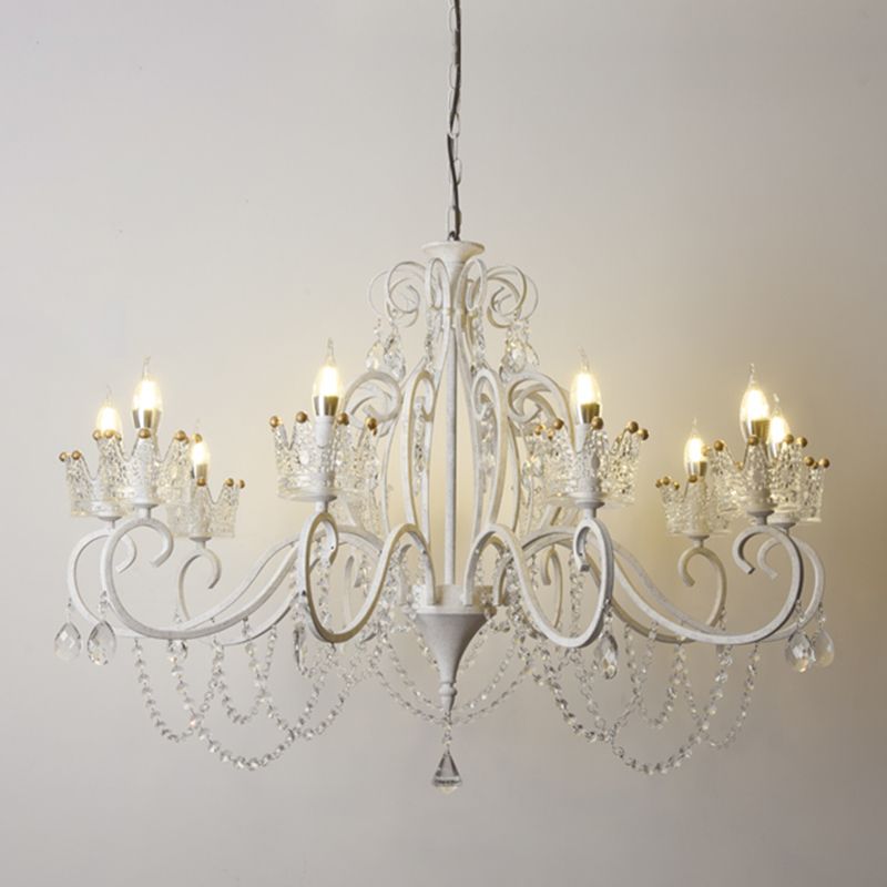 Traditional Crown Chandelier Lighting Crystal Pendant Light with Metallic Candlestick