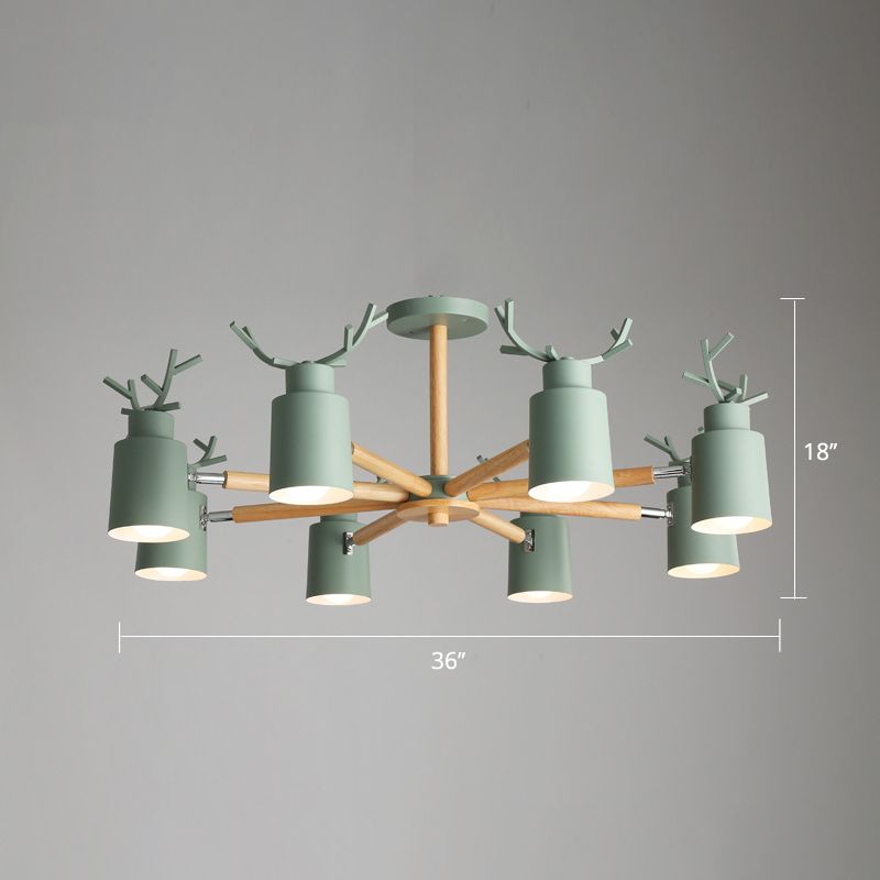 Spotlight réglable en métal en métal Lumière de lustre nordique avec une teinte cylindrique et un bras en bois