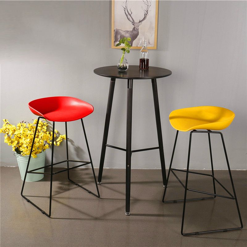 Modern Backrest Armless Counter Stool Metal High Stool with Plastic Cushion