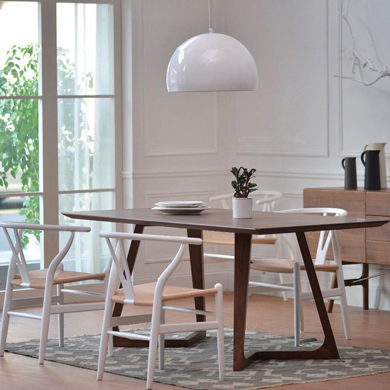 Moderne stijl rechthoek eettafel vast hout dubbele voetstukbasetafel voor huisgebruik