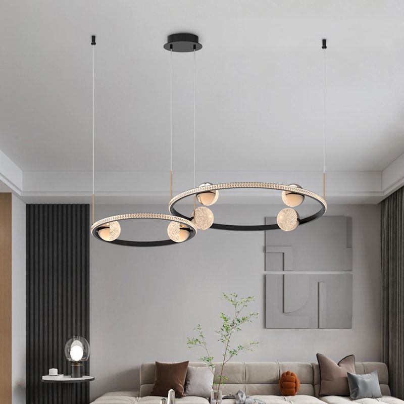 Black Ring Chandelier Light Fixture Creative Minimalist Acrylic LED Suspension Lamp