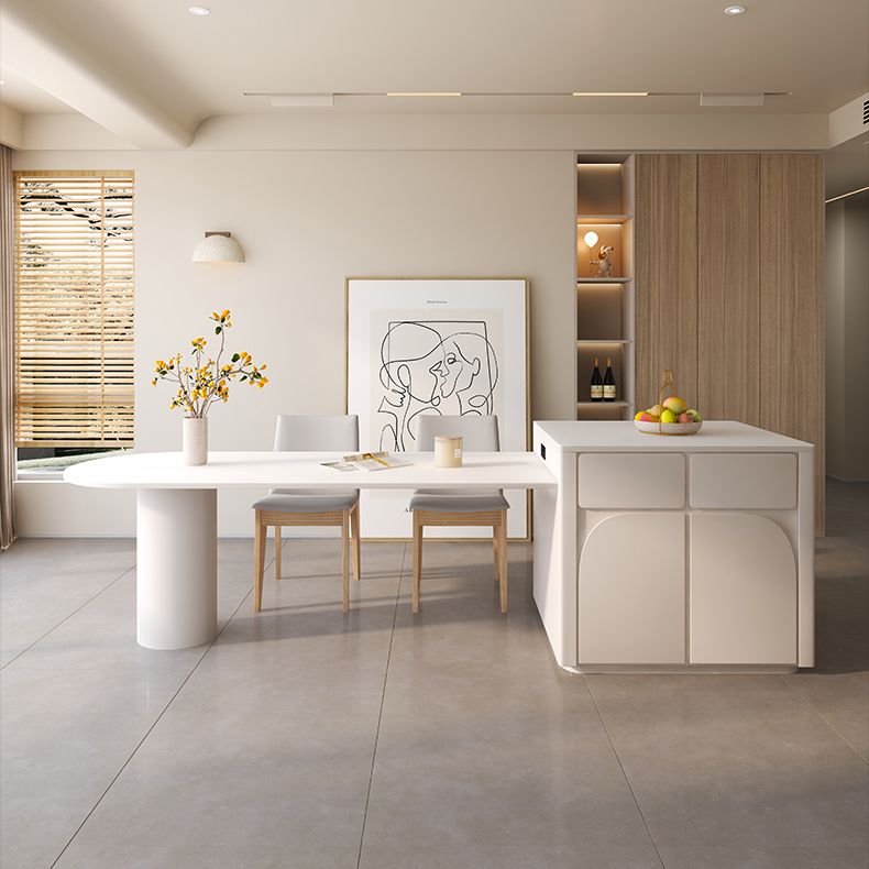 White Stone Top Dinette Table Modern Free Form Indoor Dining Table