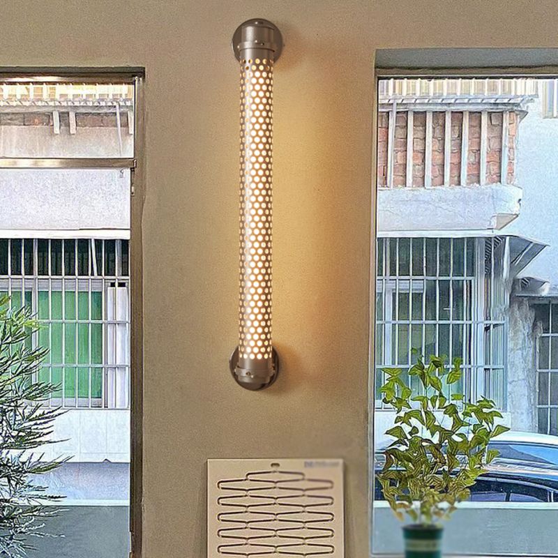 Silver Modern Wall Sconce Cylinder Shape Wall Light with Metal Shade for Living Room