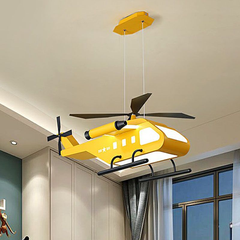Kids Helicopter Chandelier Pendant Light Metallic Bedroom LED Ceiling Light with Acrylic Shade