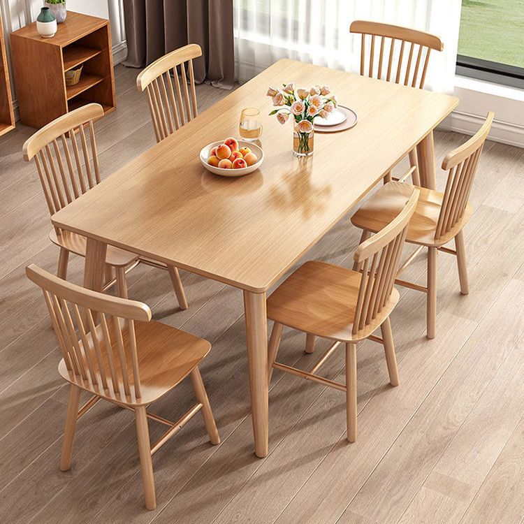 Contemporary Wooden Dining Table Rectangle Table with Wood Legs for Home Use