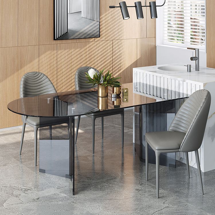 Tempered Glass Top Dining Table Free Form Dining Table with Double Pedestal