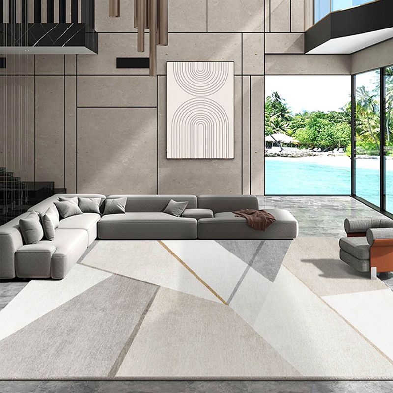 Apricot Tone Nordic Indoor Rug Polyester Geometric Print Carpet Non-Slip Backing Rug for Living Room