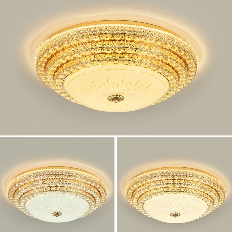 Crystal Gold LED Ceiling Light in Modern Luxury Style Wrought Iron Flush Mount with Glass Shade
