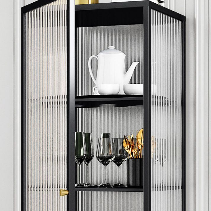 Metal Frame Glass Door Buffet Server Modern Style Kitchen Server for Dining Room