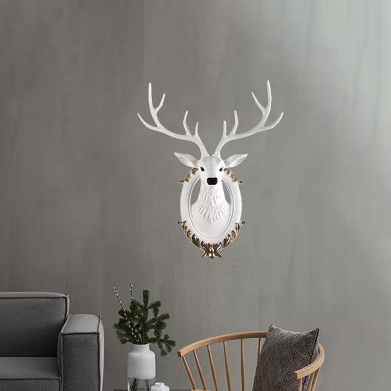 Cabeza de ciervo de resina Disconce Light Country 16 "/18.5" W LED LIMPLACIÓN DE LA Cala de estar Mural en negro/blanco/madera