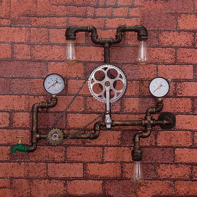 Antike Bronze Eisenwandhalterung Lampe Industriewasser Rohrleitungswand Lichtleuchte für Coffeeshop