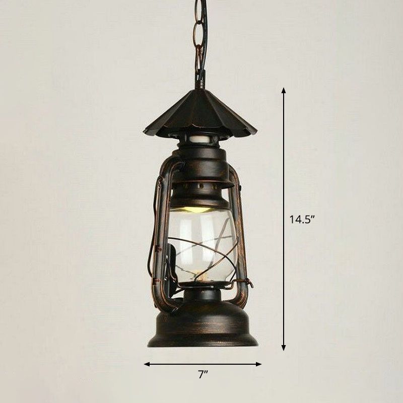 Nautical Kerosene Lantern Pendant Light Single-Bulb Clear Glass Hanging Lamp for Corridor