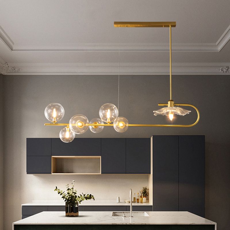 Luz de lámpara de vidrio lineal de iluminación de la isla dorada para el comedor para comedor