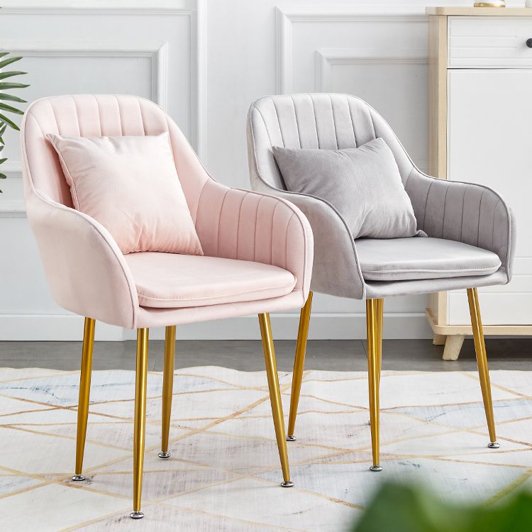 Scandinavian Dining Arm Chair Solid Back Side Chair with Metal Legs for Home Use