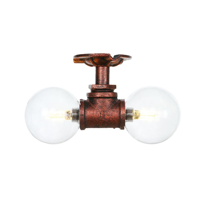 Boule d'éclairage semi-montée en cuivre et verre transparent, 2 lumières, lampe LED antique encastrée
