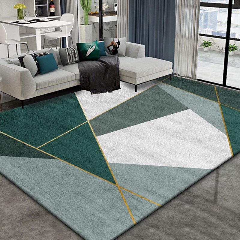 Donkergroene moderne tapijt polyester geometrie tapijt wasbaar tapijt voor woningdecoratie