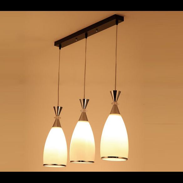 Modern Pendant Light Fixture White Conical Hanging Light Fixture with Glass Shade