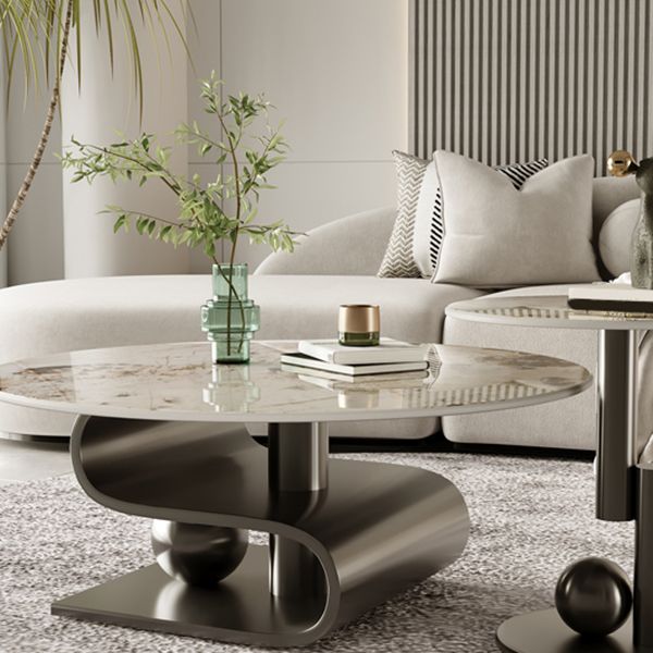 Stainless Steel Abstract Base Cocktail Table Glam Slate Top Coffee Table