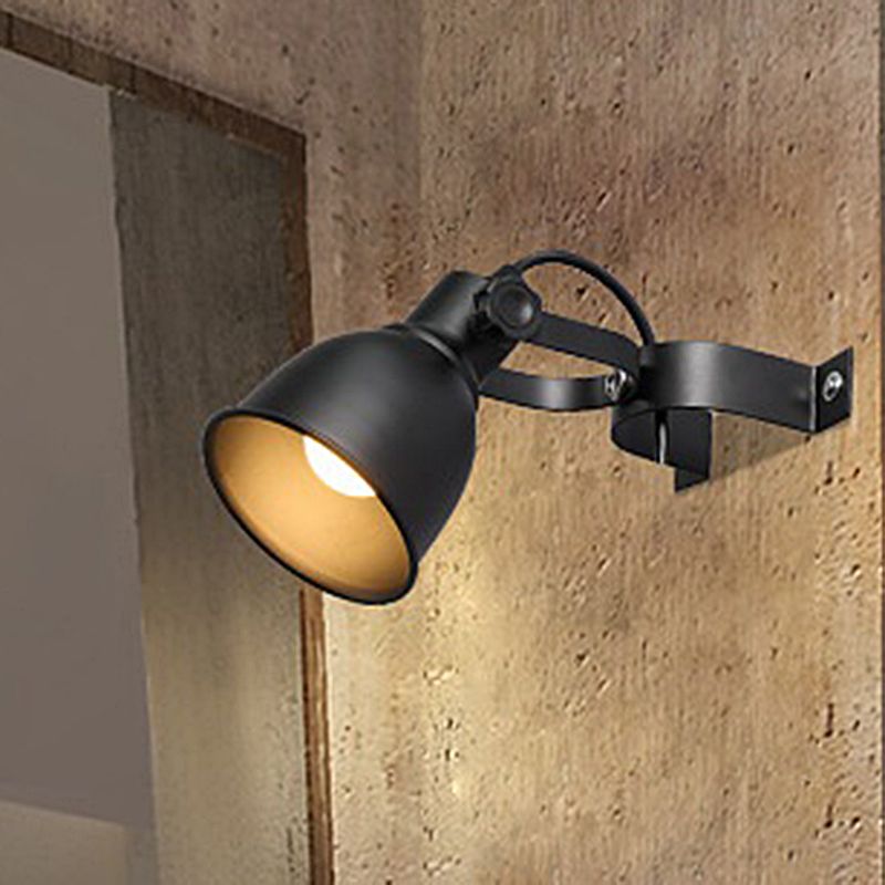 Black Finish 1-Bulb Wall Light Sconce Industrial Iron Dome Wall Mounted Lamp with Adjustable Handle