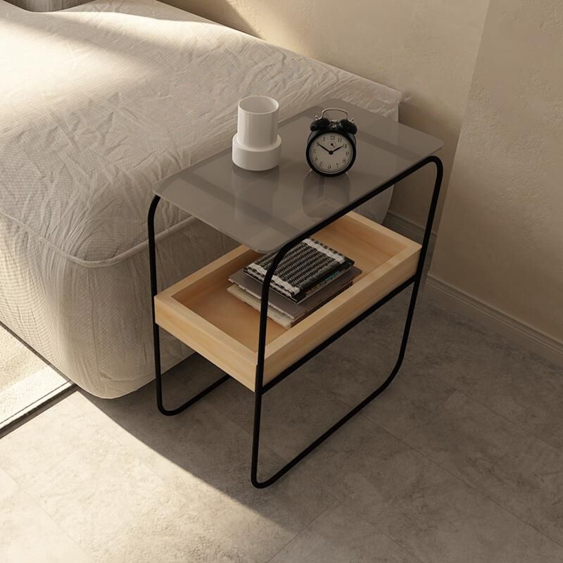 Modern Rectangular Glass Side End Table Sled Side Table with Metal Base