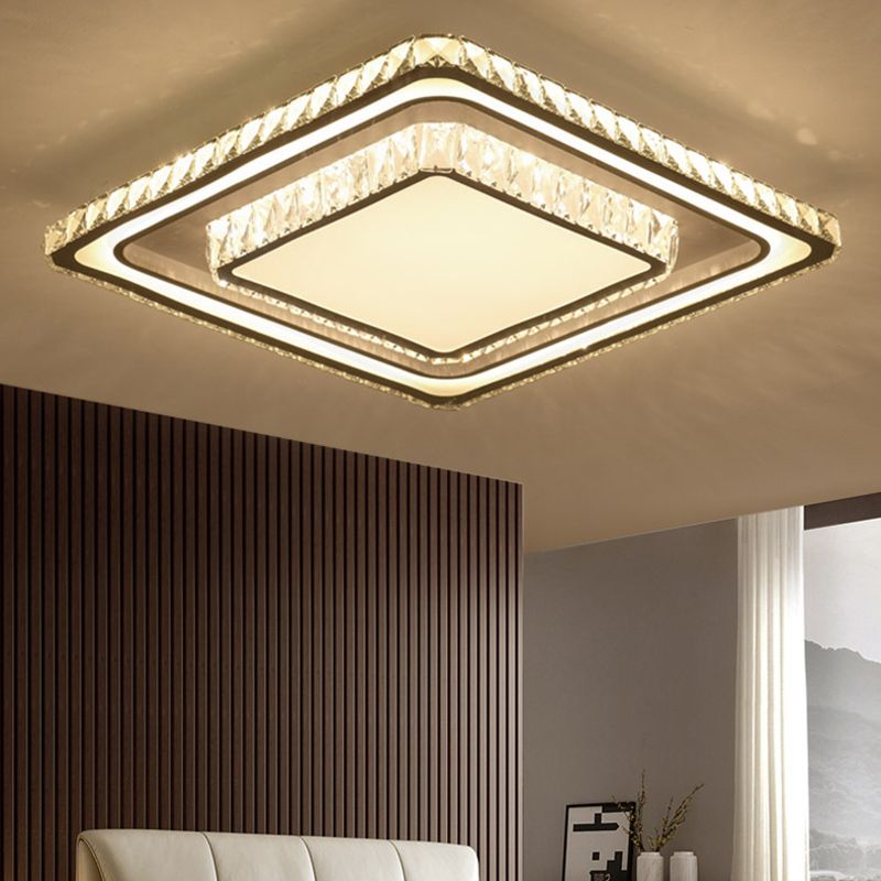 Dual-Tier Crystal Flush Light Minimalist LED White Flush Mount Ceiling Light for Living Room