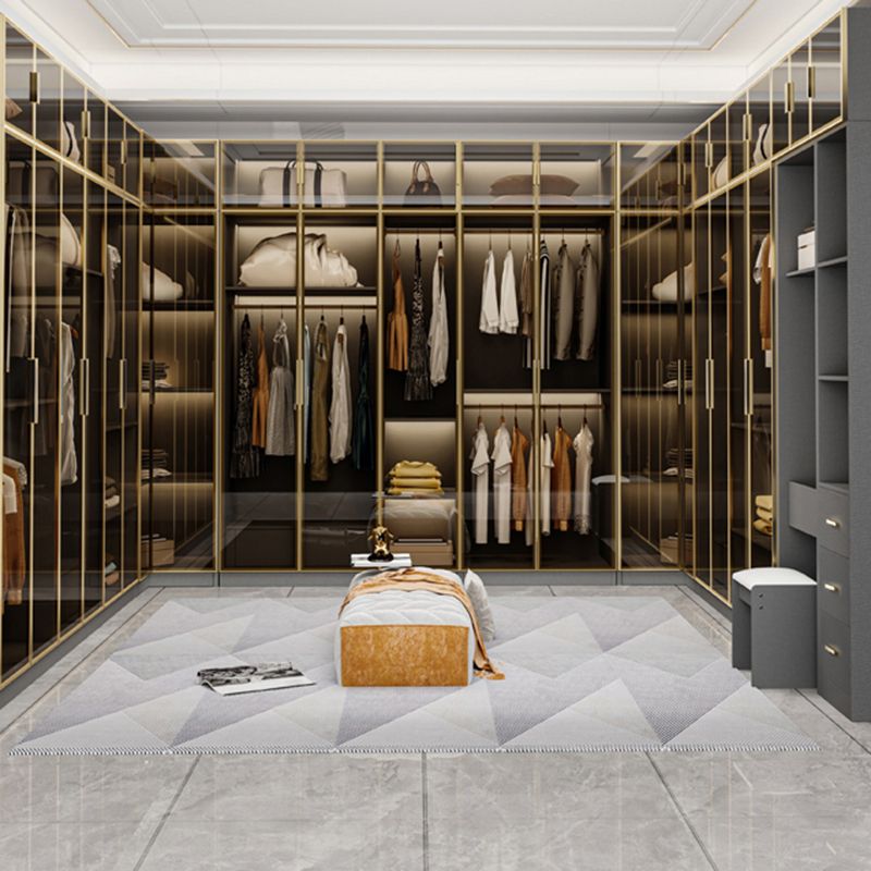 Glass and Wood Wardrobe Armoire Contemporary Wardrobe Closet