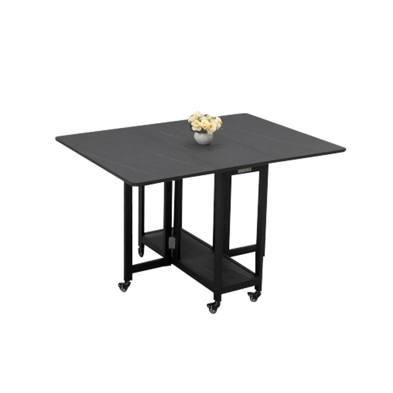 Modern Foldable Dining Table Rectangle Glass Tabletop with Metal Trestle Base